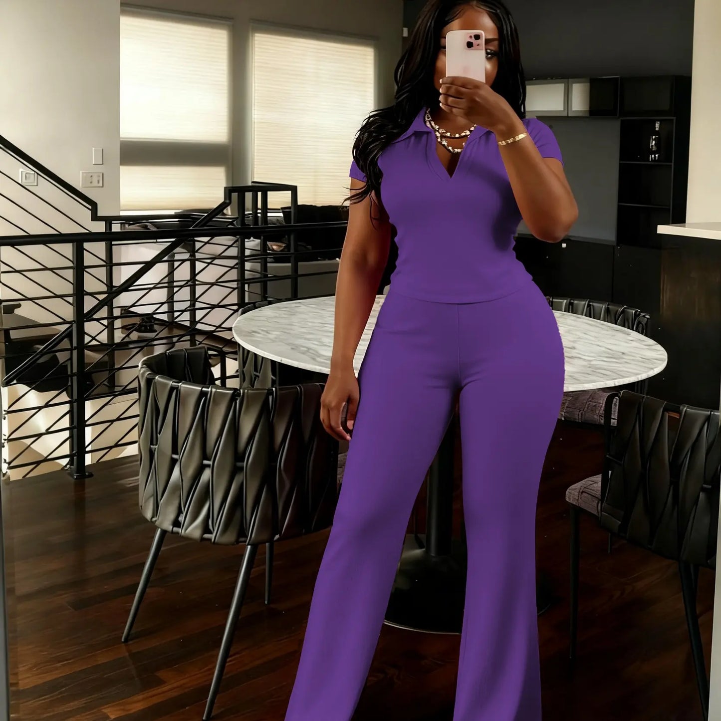 USBOUTIQUE CHIC Women‘S 2026 Spring Two Piece Set Short Sleeve Top & Comfortable Pants Relaxed Fit Casual Outfit