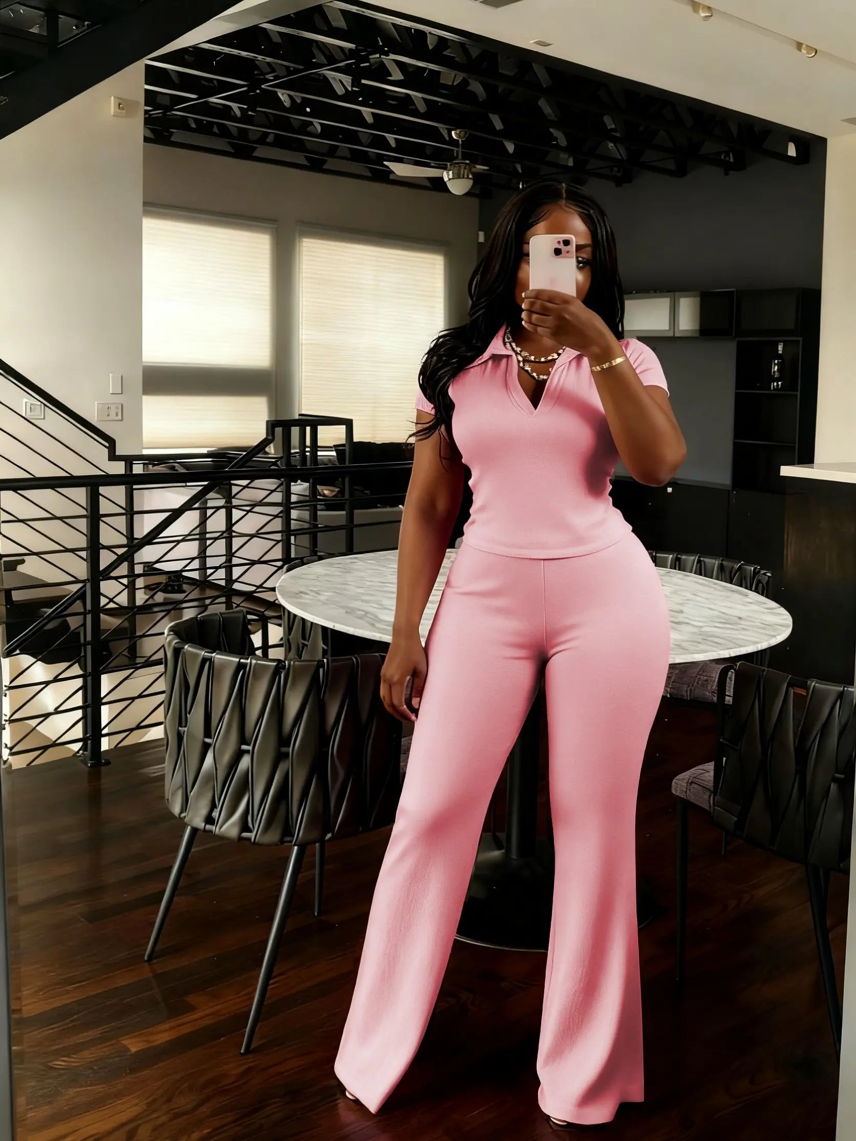 USBOUTIQUE CHIC Women‘S 2026 Spring Two Piece Set Short Sleeve Top & Comfortable Pants Relaxed Fit Casual Outfit