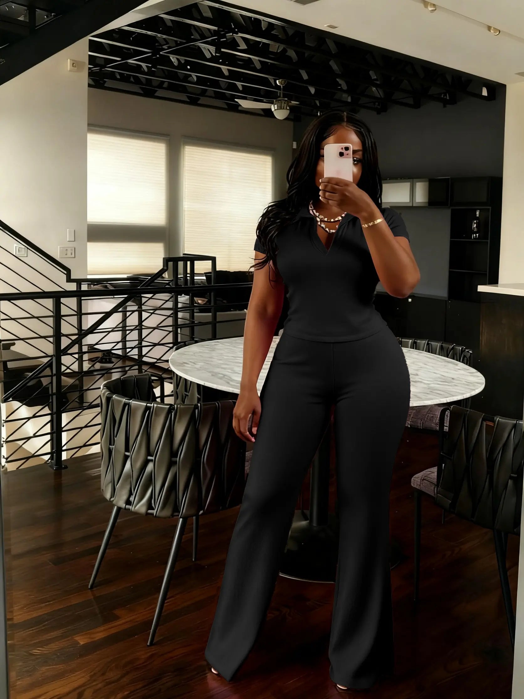 USBOUTIQUE CHIC Women‘S 2026 Spring Two Piece Set Short Sleeve Top & Comfortable Pants Relaxed Fit Casual Outfit