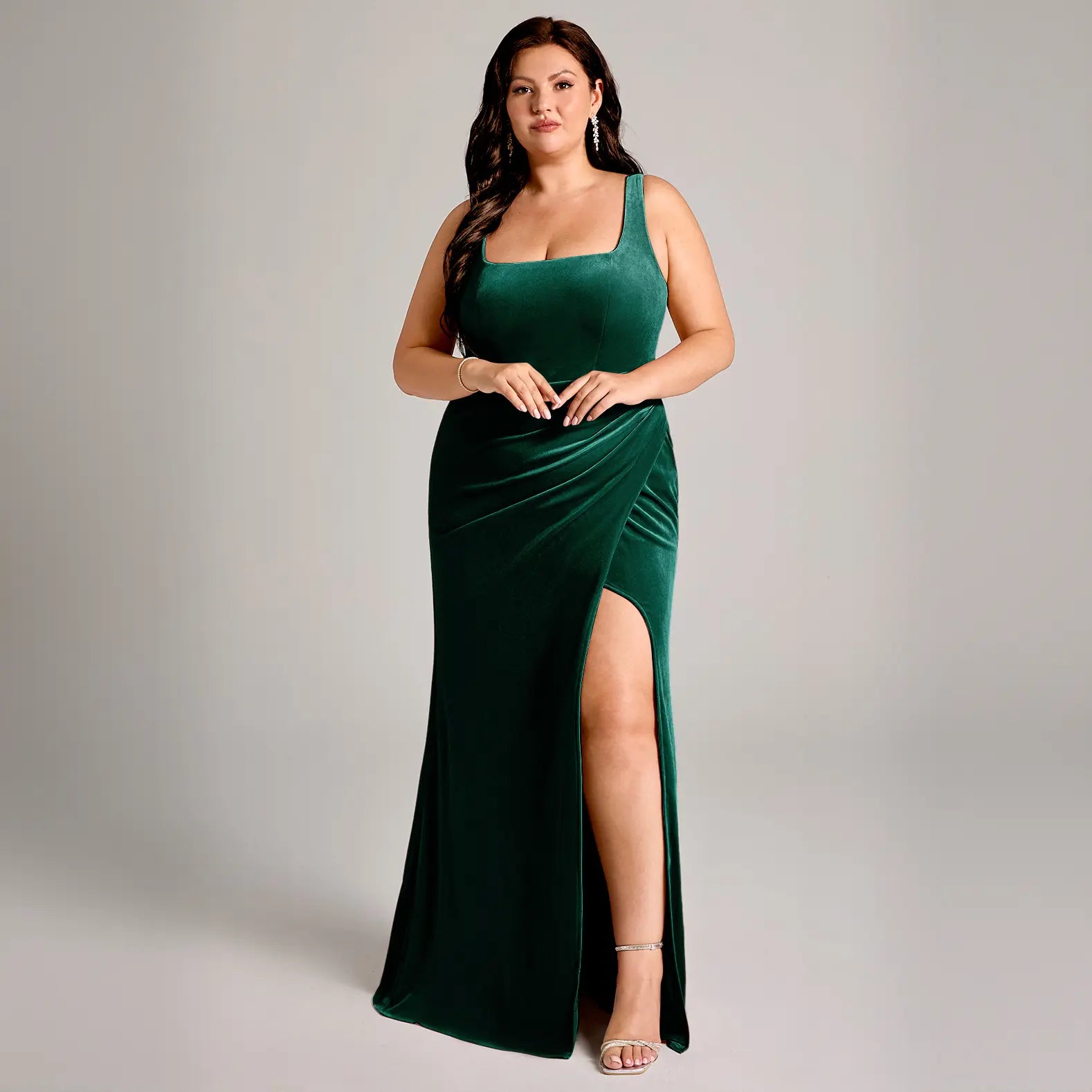 Azazie Mero Square Neck Keyhole Back Slit Mermaid Bridesmaid Wedding Evening Velvet Dress