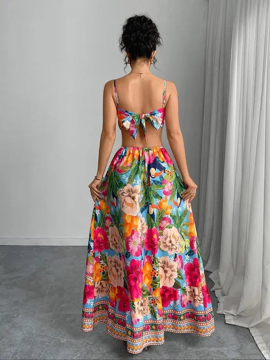 Women'S Floral Print Cami Dress, Boho Spaghetti Strap Dress for Beach Holiday Vacation, Ladies Clothes for Summer