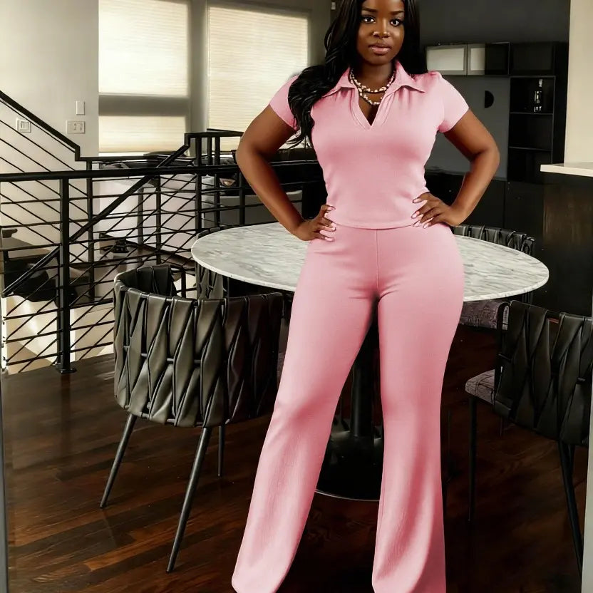 USBOUTIQUE CHIC Women‘S 2026 Spring Two Piece Set Short Sleeve Top & Comfortable Pants Relaxed Fit Casual Outfit