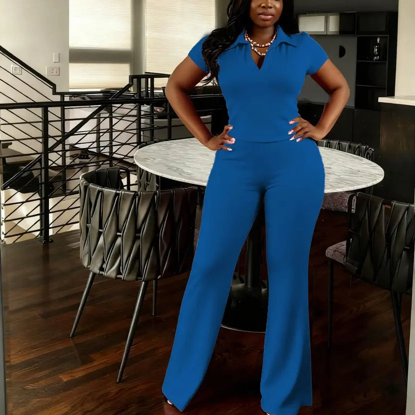 USBOUTIQUE CHIC Women‘S 2026 Spring Two Piece Set Short Sleeve Top & Comfortable Pants Relaxed Fit Casual Outfit