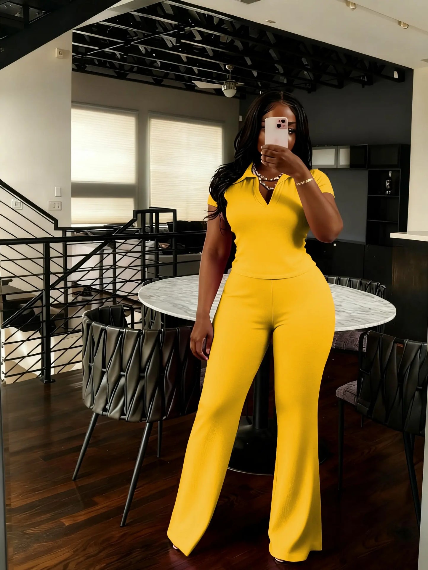 USBOUTIQUE CHIC Women‘S 2026 Spring Two Piece Set Short Sleeve Top & Comfortable Pants Relaxed Fit Casual Outfit