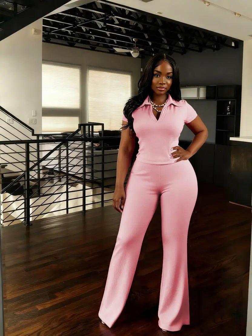 USBOUTIQUE CHIC Women‘S 2026 Spring Two Piece Set Short Sleeve Top & Comfortable Pants Relaxed Fit Casual Outfit