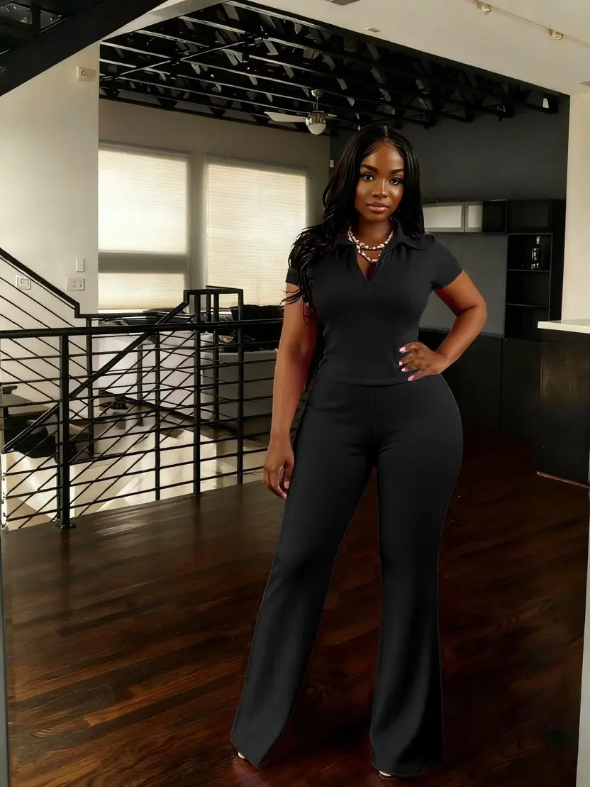 USBOUTIQUE CHIC Women‘S 2026 Spring Two Piece Set Short Sleeve Top & Comfortable Pants Relaxed Fit Casual Outfit