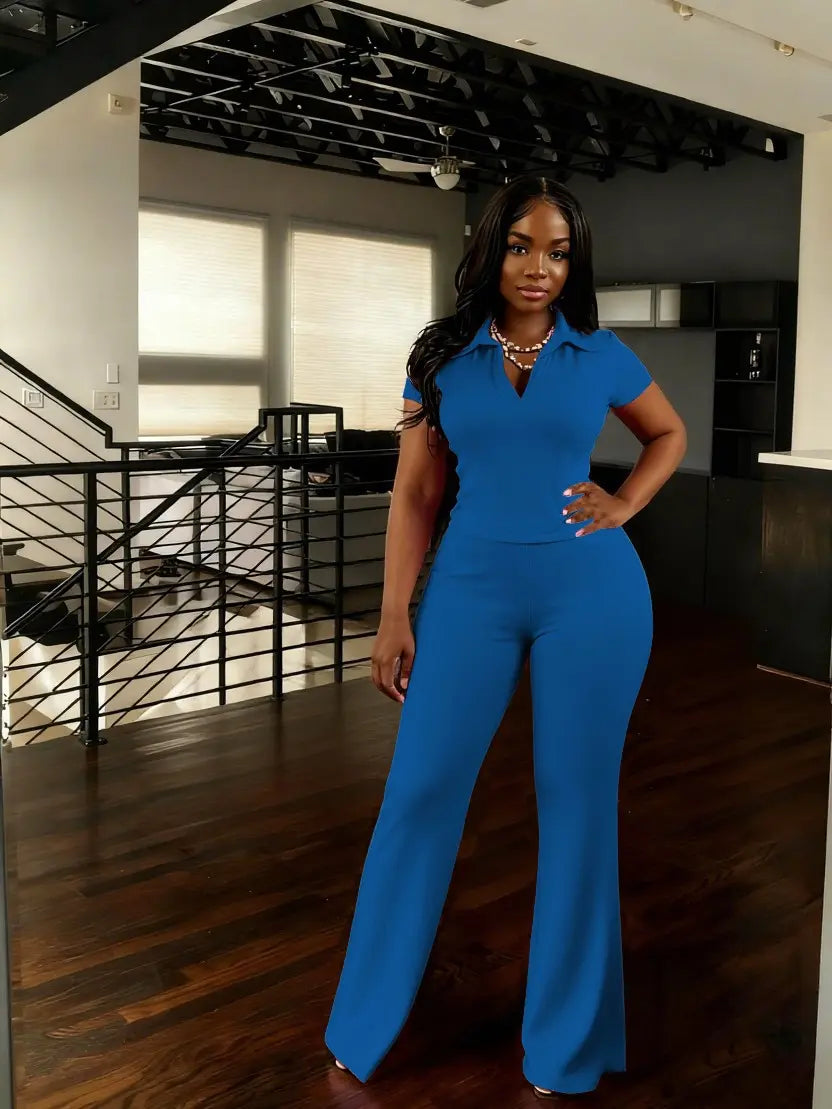 USBOUTIQUE CHIC Women‘S 2026 Spring Two Piece Set Short Sleeve Top & Comfortable Pants Relaxed Fit Casual Outfit