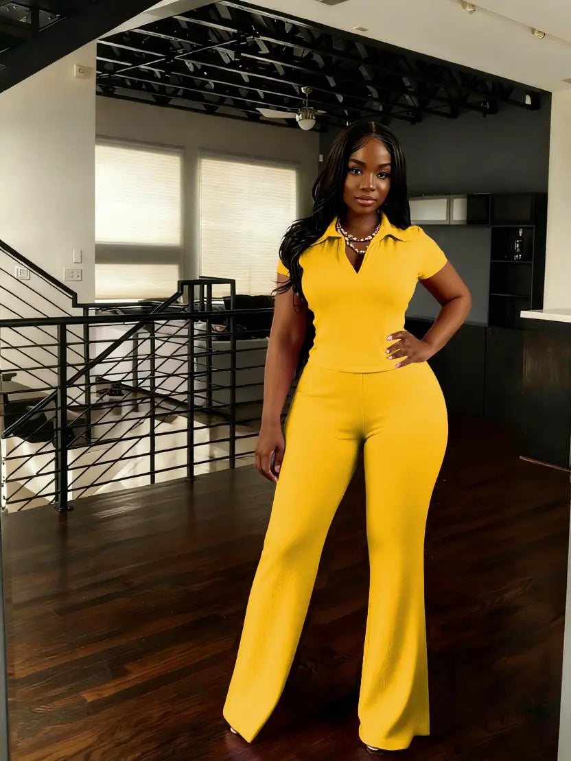 USBOUTIQUE CHIC Women‘S 2026 Spring Two Piece Set Short Sleeve Top & Comfortable Pants Relaxed Fit Casual Outfit